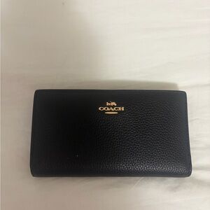 Coach Black Pebbled Leather Long Wallet – Gold Logo – Excellent Condition